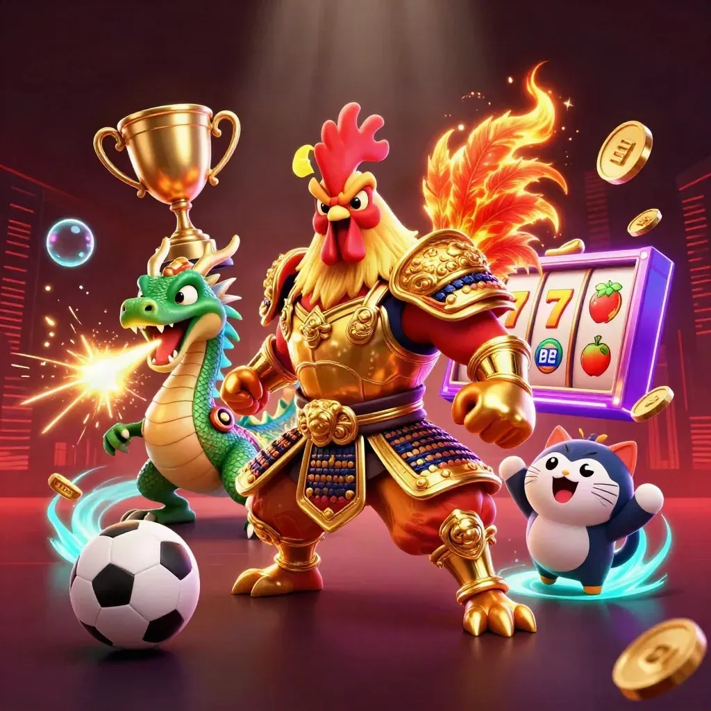 Ayam samurai emas, bayi naga, dan kucing hoki di tengah ledakan slot neon.